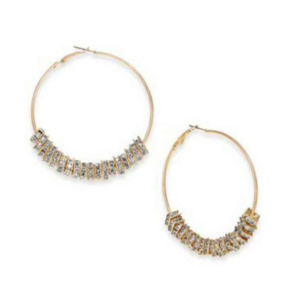 Jewelry - **Thalia Sodi Gold-Tone Crystal Square Bead Hoop Earrings**